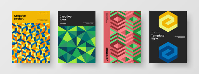 Obraz premium Isolated geometric tiles brochure concept set. Trendy magazine cover vector design layout bundle.