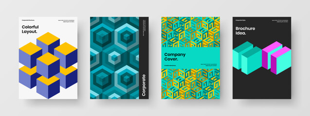 Abstract magazine cover design vector concept composition. Trendy geometric tiles company brochure layout collection.