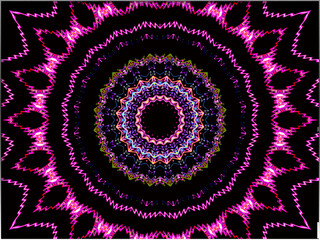 Abstract, Mandala style, Circular Pink Patterns, against a Dark background, within a Border        digital art