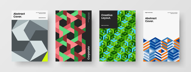 Unique handbill vector design concept collection. Multicolored geometric hexagons flyer layout bundle.