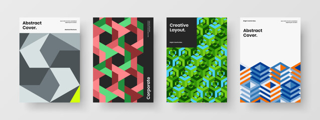 Fototapeta premium Unique handbill vector design concept collection. Multicolored geometric hexagons flyer layout bundle.