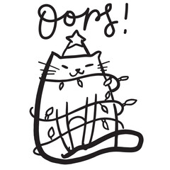 Christmas cat illustration for your design