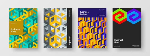 Naklejka premium Bright placard design vector illustration collection. Unique geometric pattern annual report template composition.