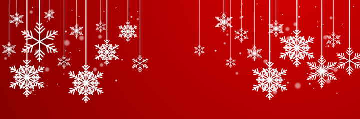 Obraz na płótnie Canvas Red and white christmas snowflake banner background with text space