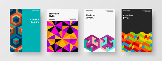 Bright geometric tiles flyer concept composition. Unique booklet A4 vector design template bundle.