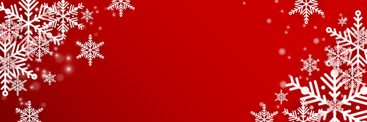 Red and white christmas snowflake banner background with text space
