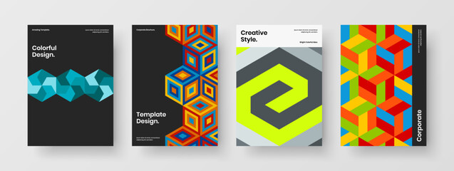 Abstract mosaic shapes annual report layout composition. Bright company brochure A4 vector design illustration bundle.