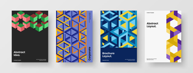 Unique company identity design vector illustration set. Trendy geometric pattern front page layout bundle.
