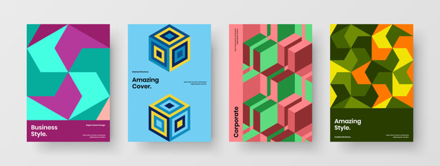 Obraz premium Simple geometric tiles flyer illustration collection. Isolated catalog cover vector design template set.