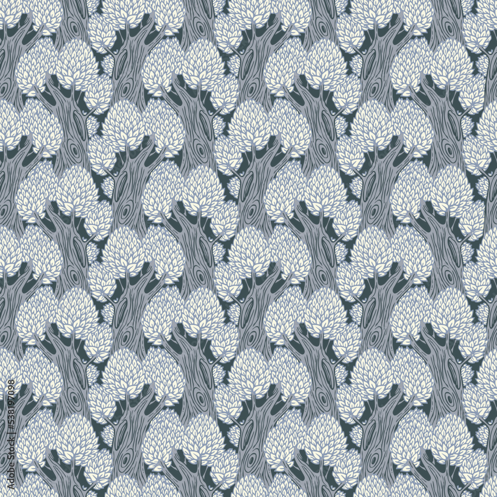 Aufkleber seamless pattern with old deciduous trees. vector background with dense forest in a flat cartoon sty