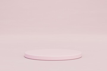 abstract background. A round blue podium to place products or text on a pink background. 3D render