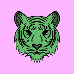 Tiger head Illustration hand drawn cartoon colorful vintage style vector
