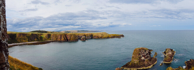 Panorama of the surroundings of Dunnottar castle in Aberdeenshire, Scotland