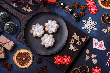 Hot mulled wine with a slice of orange, with cinnamon, cloves and other spices