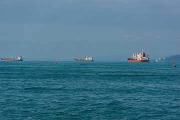 Fototapeta premium Seascape with tankers and other ships