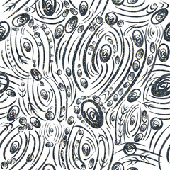 Abstract seamless pattern on transparent background. Paper texture, blue watercolor stains and splashes of golden glitter on pattern. (pattern: sp01a)