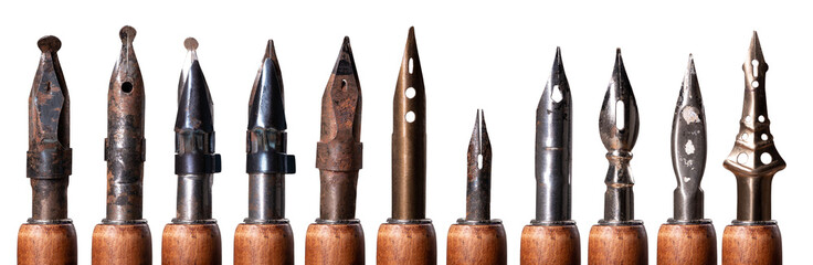 Different types of nibs on an isolated background.
