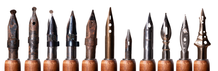 Different types of nibs on an isolated background.