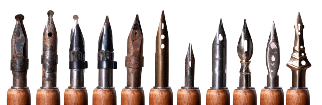 Different types of nibs on an isolated background.