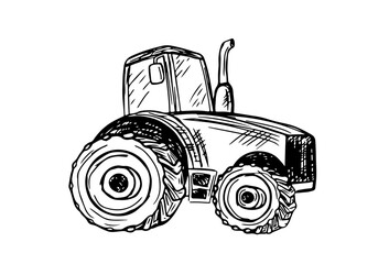 Tractor hand draw vector illustration on white background