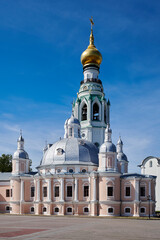 Fototapeta na wymiar Russia. Vologda. Kremlin Square. Resurrection Cathedral, behind it the bell tower of St. Sophia Cathedral