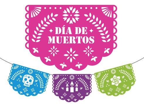 Papel picado para el d&iacute;a de muertos con una tira para decoraci&oacute;n de la tradici&oacute;n mexicana