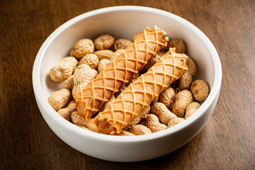 wafer rolls with milk, caramel and condensed chocolate