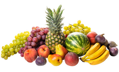 Fototapeta PNG.  Tropical fruits pineapple, watermelon, grapes, peaches, pears, figs, tangerines, bananas  obraz