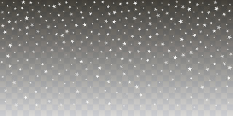 Silver stars vector background, sparkling Christmas confetti falling isolated on white. magic shining flying stars glitter backdrop, sparkle border