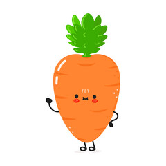 Cute funny carrot waving hand character. Vector hand drawn cartoon kawaii character illustration icon. Isolated on white background. Carrot character concept