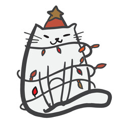 Cute cat christmas color illustration