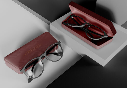 Two Eyeglass with Case Mockup