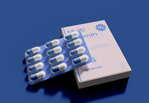 Medication Packaging with Pills Mockup