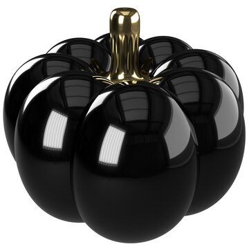 3d black gold pumpkin icon. Halloween and Thanksgiving event glossy pumpkin.