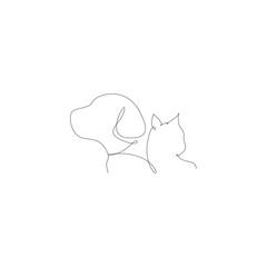continuous line drawing of dog and cat