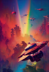 Colorful sci-fi spaceships in a futuristic world