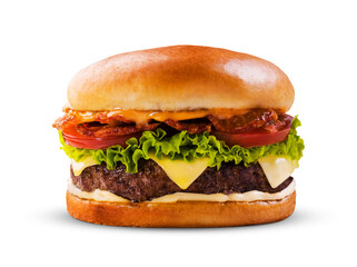 fresh tasty burger isolated on transparent background - obrazy, fototapety, plakaty
