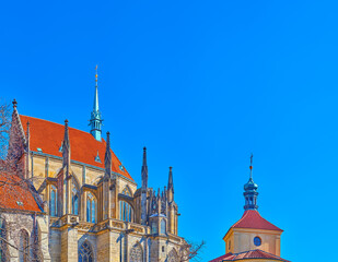 Gothic St Bartholomew Church against blue sky, Kolin, Czech Republic
