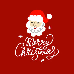 Fototapeta na wymiar Merry Christmas lettering card with Santa