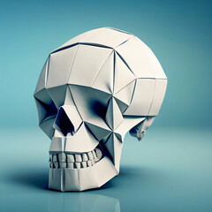 Human skull in origami and paper, minimalist and 3d illustration