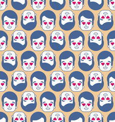 Enamored human Pattern seamless . A man in love Background. Guy with hearts in his eyes texture.