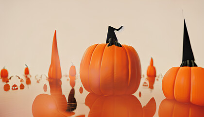 halloween background pumpkins and bats digital illustration