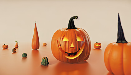 halloween background pumpkins and bats digital illustration