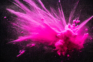 Pink powder explosion on black background, minimalist, freeze frame of the movement in 3d illustration