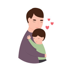 Dad hugs his little son. Father's day. Cartoon vector illustration.
