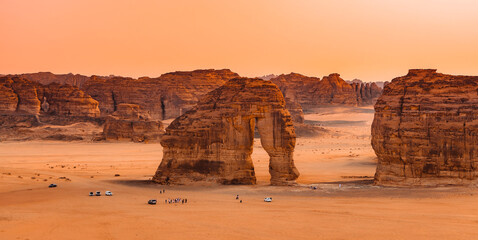 The famous Elephant Rock and it's surrounding valley in the desert. An image from Al Ula, Saudi...