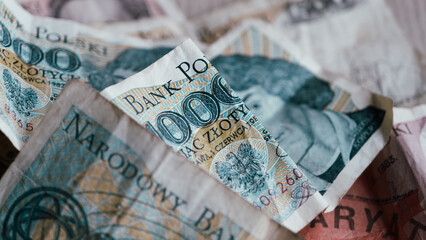 Obverse Fragment of 1000 Thousand Old Polish Zloty Banknote 1982 Old Zloty Money Poland Vintage Retro