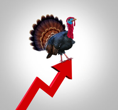 Thanksgiving Inflation And Rising Autumn Food Cost Or Grocery Prices Surging Turkey Cost And Groceries As A Financial Crisis Concept With An Upward Red Finance Graph Arrow