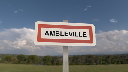 Panneau de la ville de Ambleville. Entrée dans la municipalité.