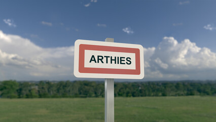 Panneau de la ville de Arthies. Entrée dans la municipalité.